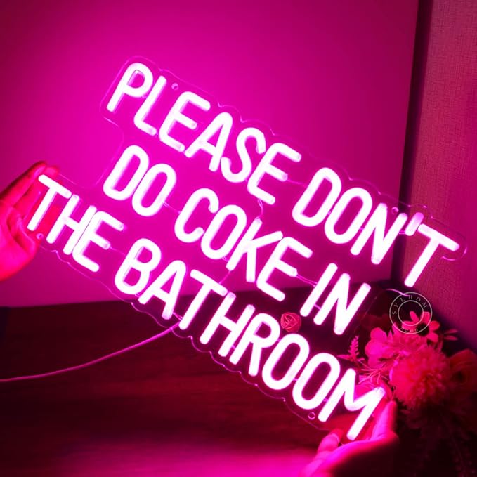 SYLHOME Pink Please Don't Do Coke In The Bathroom Led Neon Light Sign Game Room Bedroom Bar Store Hotel Wall Decor Sign Birthday Christmas Party Backdrop USB 16.9"X9.2"