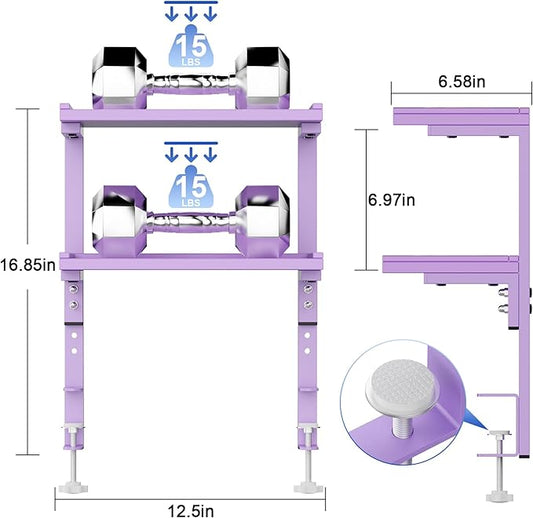 Spacrea clamp on Desk Shelf, 2 Tier Office Desk Shelves Organizer, Wood Desktop Supplies Storage Rack, Desk Organizers and Accessories (Purple)