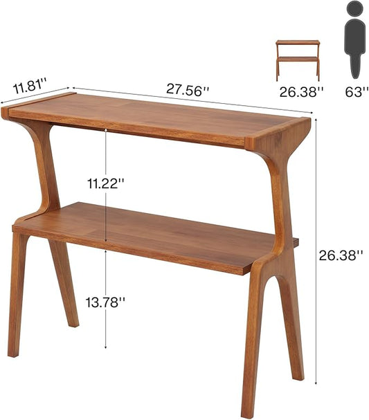 Tribesigns Solid Wood End Table, Modern Side Table for Couch, 2-Tier Narrow Tall End Table, Long Bedside Table for Living Room, Bedroom, Walnut