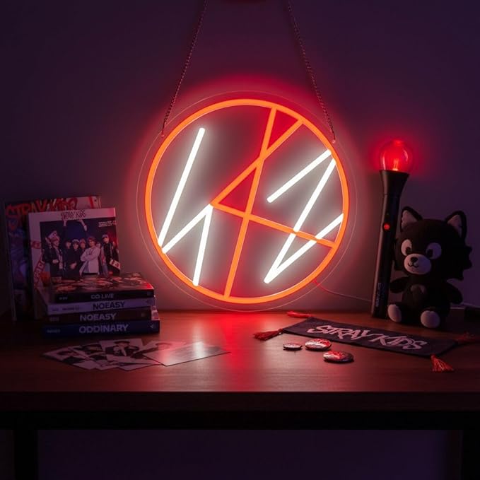 K-Pop Circle Logo Neon Sign, Orange and White Band Wall Light, Music Fan Merch Decor, LED Gift for Fans (12.6"x12.6")