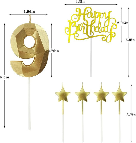 Golden Number 90 Birthday Candles and Star Birthday Candles 2.76 inch Birthday Cake Candles 3D Diamond Shaped Candles are Suitable for Birthday Parties and Anniversary Cake Decorations Candles