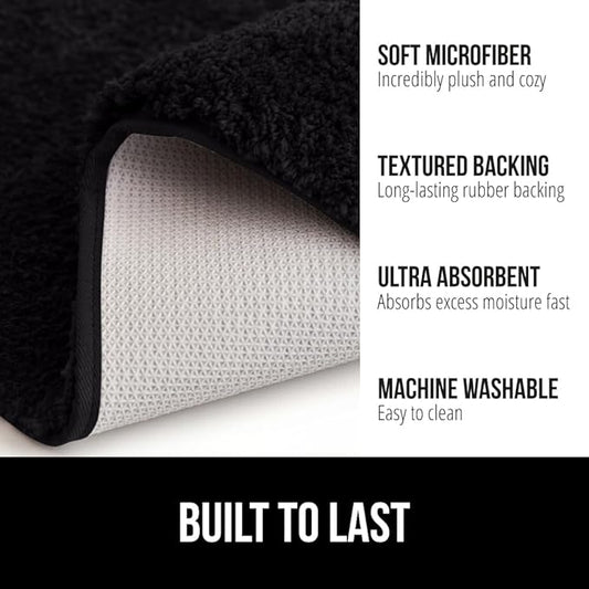 GORILLA GRIP Bathroom Rugs, 60x24, Ultra Soft Absorbent Mat, Thick Plush Bath Rug, Machine Washable, Microfiber Quick Dry, Mats for Shower, Bathtub and Floor, Home Decor Accessories, Black
