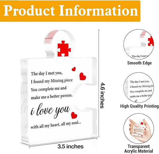 I Love You Gifts for Her Him, Romantic Gifts for Girlfriend Boyfriend Wife Husband Valentine's Day Birthday Christmas, Missing Piece I Love You Couples Gift Acrylic Plaque Sign Home Office Decor
