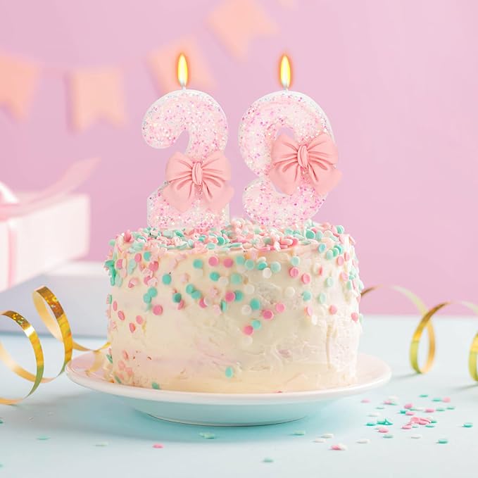29th Birthday Candles for Cake, Pink Bow Number Cake Candles, 2.76 inch Number Happy Birthday Candle, Cake Topper Decoration for Birthday Party (Number 29)