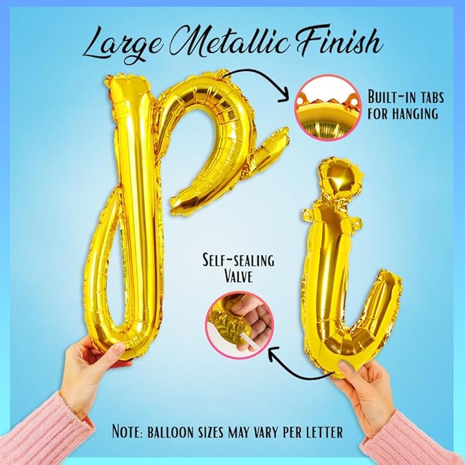 Gold Happy Birthday Balloons Banner | Script/Cursive Gold Letter Balloon Sign for Birthday Party Decor/Decoration | Foil Mylar Happy Birthday Banner