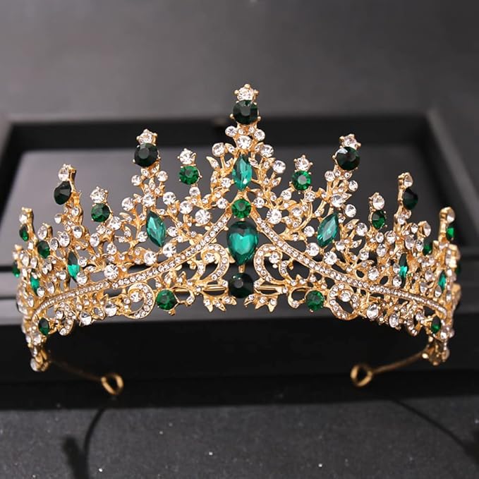 TOBATOBA Green Crown Tiara Crystal Wedding Tiara for Women Prom Queen Headband Metal Princess Tiara Quinceanera Crown Headpieces for Birthday Prom Pageant Cosplay Halloween Costume Women