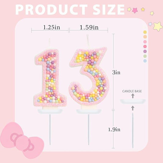 Birthday Candles - Number 13 Candle, Colorful Macaron Candles, 13 Birthday Girl Decorations, Sweet Cake Decorations, Sweet Theme Party Supplies (Pink)