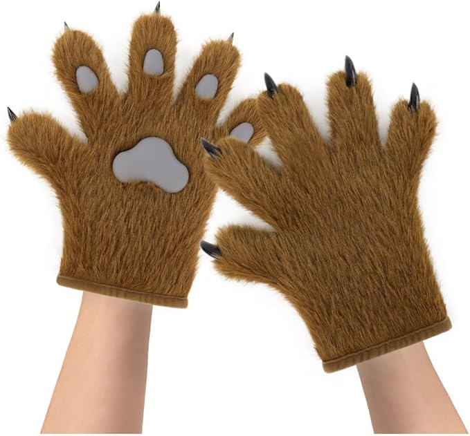 Faux fur wolf paw gloves with non-slip cat pad three-piece set, suitable for cosplay, Christmas, and Halloween party costumes