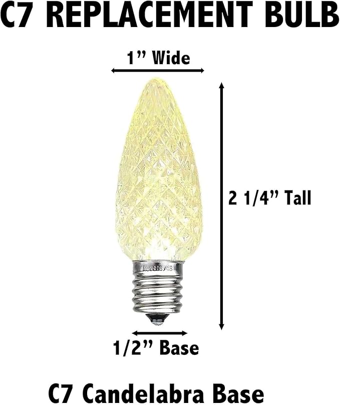 Novelty Lights 20CT Case (500 Bulbs) C7 LED Faceted Ultra Bright Dimmable Outdoor Christmas Light Replacement Bulbs, Red