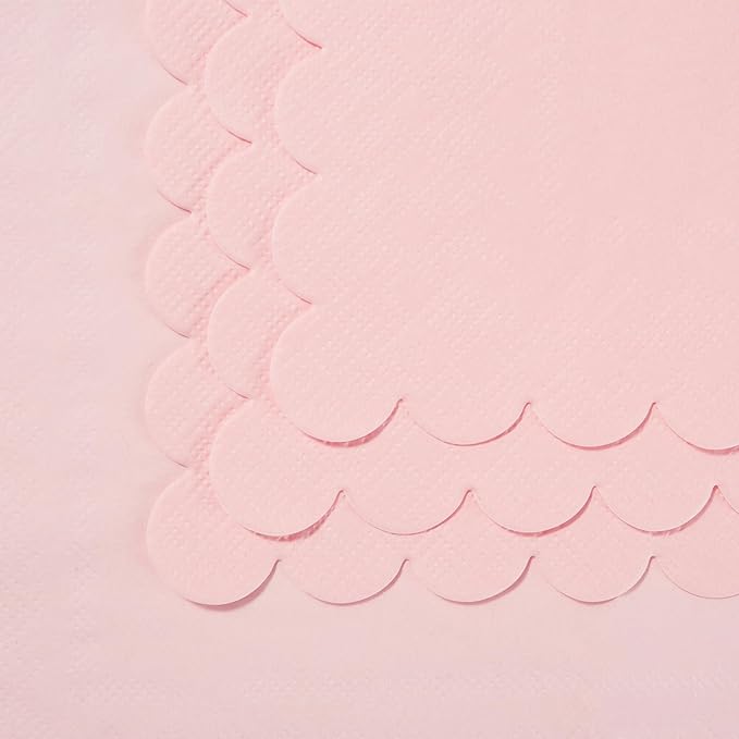 200 Pack Cocktail Napkin 2-Ply Scalloped Edged Dessert Napkins Folded 5 x 5 Inches Disposable Napkins for Dinner Wedding Birthday Party Bridal Anniversary Reception Event (Pink)