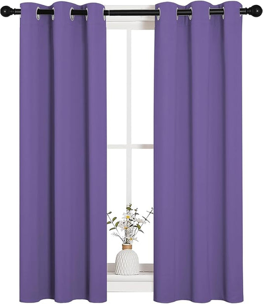 NICETOWN Window Curtain Panels, Thermal Insulated Solid Grommet Blackout Draperies/Drapes for Basement (Lilac Purple, 1 Pair, 29 by 45-inch)