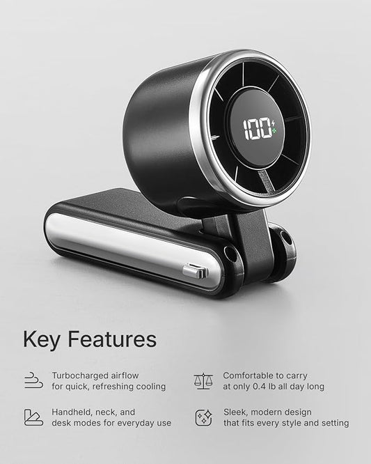 Portable Handheld Turbo Fan - 5 Gear High Speed 4000mAh Rechargeable Mini Personal Hand Fan Blow Cold Air, Battery Operated Travel Essentials, Beach Vacation, Gifts for Women, Men (Black)