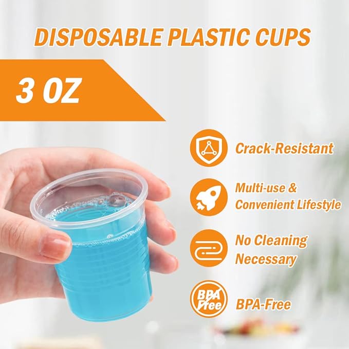 SIUQ 600 Pack 3 oz Clear Plastic Cups, Disposable Bathroom Mouthwash Cups, Small Plastic Drinking Cup for Ice Tea, Tasting, Party, Picnic, BBQ, Travel and Event