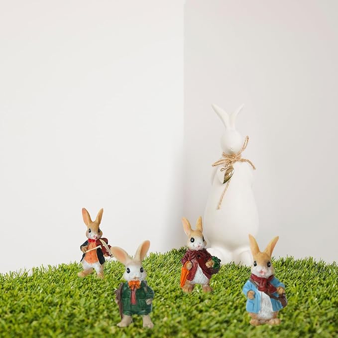 4pcs Miniature Rabbit Statues Decorative Fairy Garden Accessories, Bunny Set Status, Indoor and Outdoor Decoration