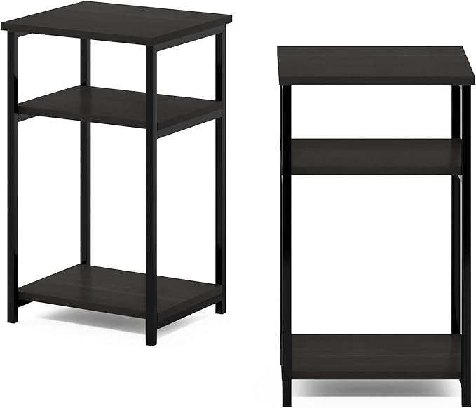 Furinno Just 3-Tier Metal Frame End Table with Storage Shelves, 2-Pack, Espresso