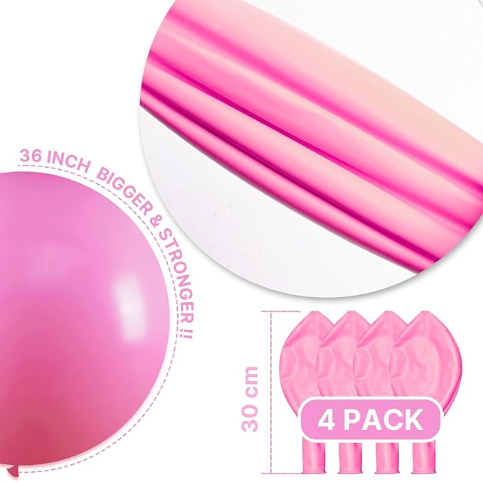 PartyWoo Pink Balloons 4 pcs 36 Inch Extra Large Big Jumbo Giant Matte Pink Balloons for Valentine's Day Baby Shower Gender Reveal Princess Bachelorette Engagement Birthday Party Decorations Pink-Y11