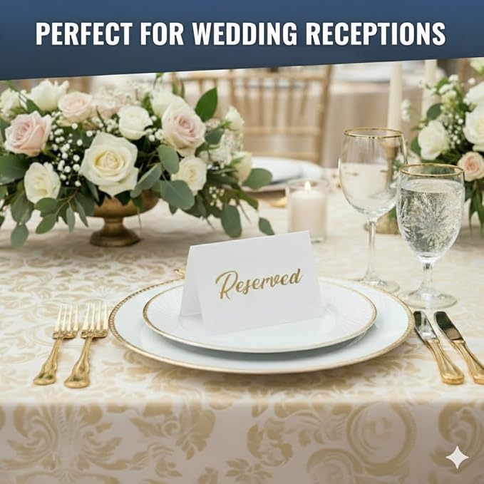 10 Pack Gold Reserved Table Signs for Wedding Receptions 3x4 inch - Double Sided Reserved Signs for Tables - Freestanding Reserved Cards for Tables - Table Reserved Sign for Restaurants & Parties