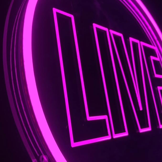 Live Neon Lights Sign, USB Powered Live On Air Led Neon Wall Art Sign, Dimmable Wall Décor Round Live Streaming Neon Night Light LED Sign for Streamer, Gamer, Game Room Decoration (Pink)