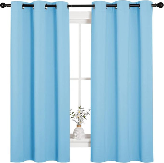 NICETOWN Light Blue Curtains for Nursery, Thermal Insulated Grommet Room Darkning Curtain Panels for Bedroom/Living Room, Privacy Drapes for Classroom(1 Pair, W42 x L63 inches, Blue)
