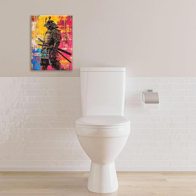 Japanese Wall Art, Graffiti Samurai Pictures Wall Decor, Banksy Samurai Canvas Prints, Japan Painting, Framed Artwork for Bathroom Living Room Bedroom Office Dining Room 16"X12"
