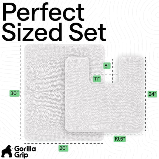 GORILLA GRIP Bathroom Rug Sets, Soft Chenille 2 Piece Area Rugs Set, Toilet Base Mat and 30x20 Carpet, Absorbent Microfiber Washable Mats Dry Quickly, Home Décor and Bath Room Accessories, White