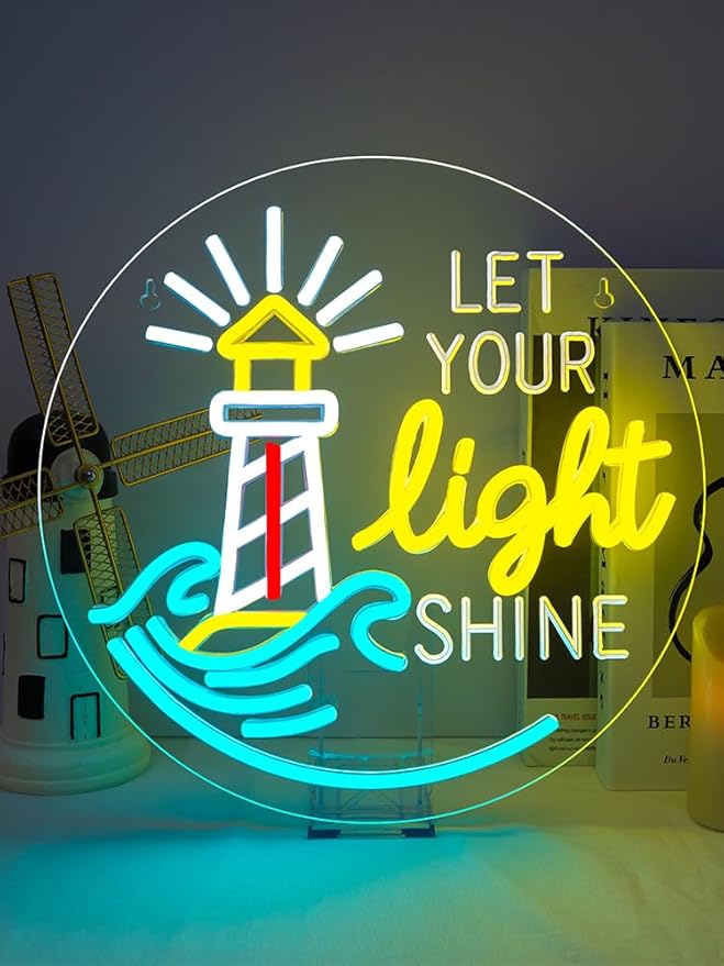 Lighthouse Let Your Light Shine Neon Sign Sunset Sunrise Sea Light for Wall Decor Man Cave Bedroom Bar Living Room Club Gift Lighthouse Neon Decoration
