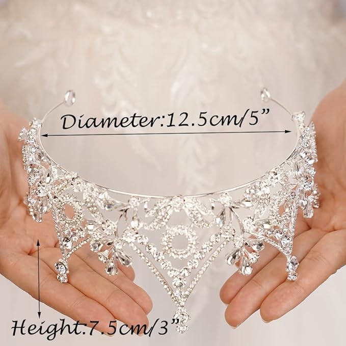 Wekicici Baroque Queen Crown Silver Crystal Tiara Rhinestone Princess Wedding Headband for Women Birthday Pageant Party(Silver)