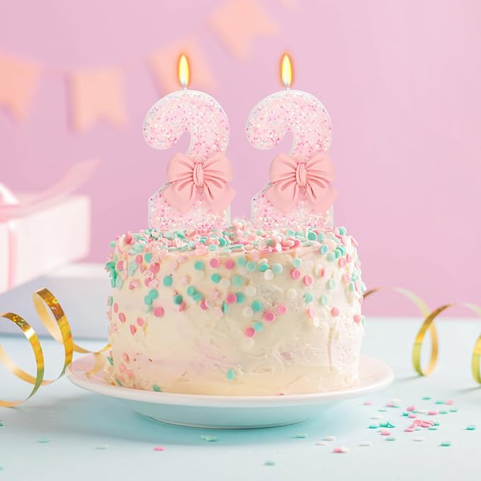22nd Birthday Candles for Cake, Pink Bow Number Cake Candles, 2.76 inch Number Happy Birthday Candle, Cake Topper Decoration for Birthday Party (Number 22)