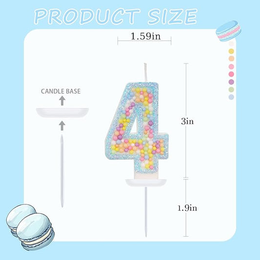 Birthday Candles - Number 4 Candle, Colorful Macaron Candles for Boys/Girls, Blue Cake Decorations, Blue Birthday Decorations