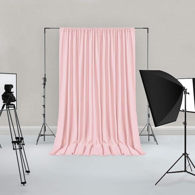 Hiasan Blush Pink Screen Backdrop Curtains for Parties, Polyester Photography Backdrop Drapes for Family Gatherings, Wedding Decorations, 5ftx10ft, Set of 2 Panels