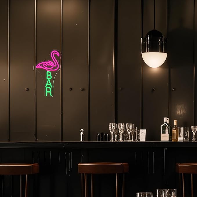 Lucunstar Flamingo Bar Neon Sign Bar LED Light Up Sign for Wall Decor Dimmable USB Powered Animal Neon Light for Wine LED Man Cave Art Signs Decor Gifts for Teens