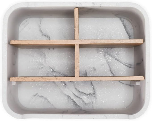 Remote Control Holder with Removable Wood Compartments for Media Devices, Desktop Stationery, and Bedside Nightstands,White
