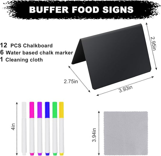 12PCS Mini Chalkboard Signs, 4"x3" Food Labels for Party Buffet, Reusable Table Sign Chalk Board for Weddings, Birthday Parties, Message Board Signs and Event Decoration