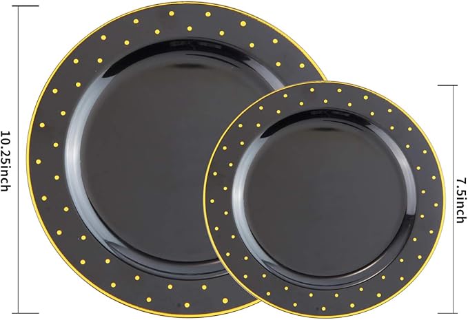 I00000 102 Pcs Clear Black Plastic Plates, Black Disposable Party Plates Include 51 Dinner Plate 10.25’’ and 51 Dessert Plate 7.5’’, Halloween Plates Perfect for Wedding, Party & Halloween