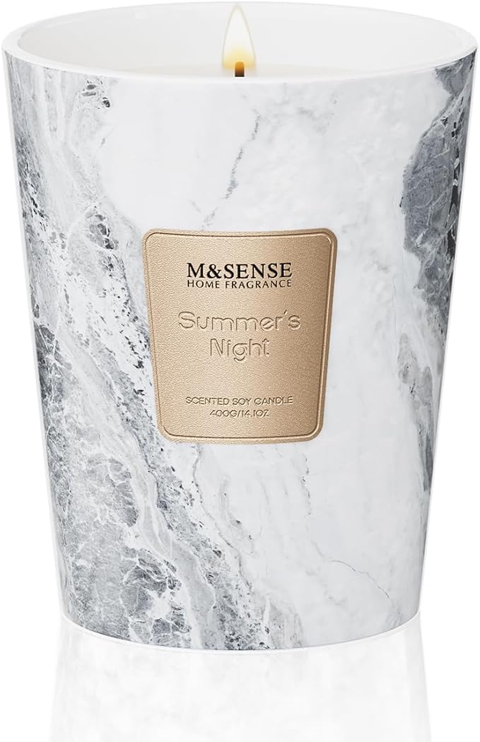M&SENSE Summer Night Scented Candles for Home, 3 Wick Highly Scented Jar Candle, 14.1 Oz 80H Long Lasting Burning Christmas Candle for Women, Aromatherapy Candles for Holiday Christmas Gift