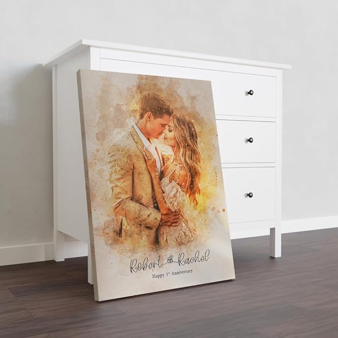 GABITA Personalized Wall Art for Couples, Anniversary Canvas for Couple Parent Grandparent, Watercolor Couple Portrait, Romantic Wall Decor, Wedding Keepsake