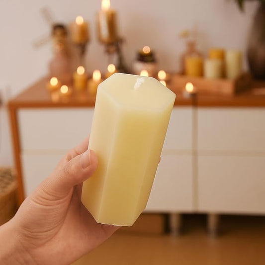 6PCS Hexagon Beeswax Pillar Candles,Large Handmade Pure Beeswax Candle,Unscented Smokeless,2 * 4",18H, White