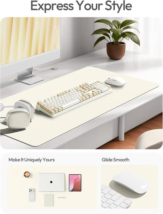 YSAGi Leather Desk Protector, Office Mat, Large Mouse Mat, Non-Slip PU Leather Blotter, Laptop Desk Mat, Waterproof Writing Pad for Office and Home (Cream, 31.5" x 15.8")