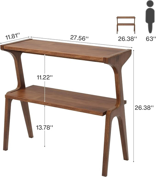 Tribesigns Set of 2 Solid Wood End Table, Rustic Side Table for Couch, 2-Tier Farmhouse Tall End Table, Narrow Bedside Table for Bedroom, Living Room, Easy Assembly, Rustic Brown