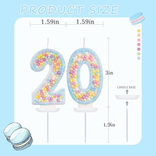 Blue Birthday Candles - Number 20 Candle, Colorful Macaron Candles, 20 Birthday Decorations for Girls Boys, Cake Decorations, Theme Party Supplies (Blue)