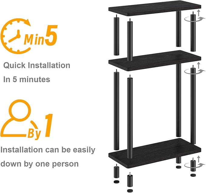 Apicizon Small Narrow Side Table, 3-Tier Skinny End Table with Storage Shelf, Slim Nightstand Bedside Table for Small Spaces, Living Room, Bderoom, Black