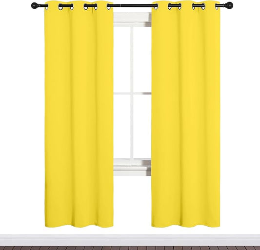 NICETOWN Bedroom Curtain Panels Draperies, Thermal Insulated Solid Grommet Curtains/Drapes (Bright Yellow, 1 Pair, 34 by 72-inch)