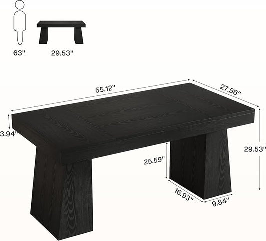 Tribesigns 55-Inch Executive Desk, Thick Wood Office Computer Desk with Double Pedestal, Modern Minimalist Workstations Writing Table Conference Table Furniture for Home Office, Black