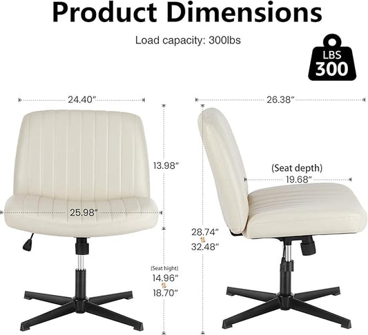OLIXIS Criss Cross Legged Chairs Armless No Wheels Wide Seat Height Adjustable Swivel Padded PU Leather Home Office Desk Seating for Bedroom, Student, Study Room