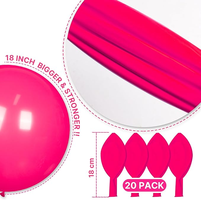 PartyWoo Hot Pink Balloons 20pcs 18 Inch Magenta Fuchsia Balloons for Baby Shower Gender Reveal Engagement Bachelorette Wedding Bridal Shower Anniversary Birthday Party Decorations Pink-Y12