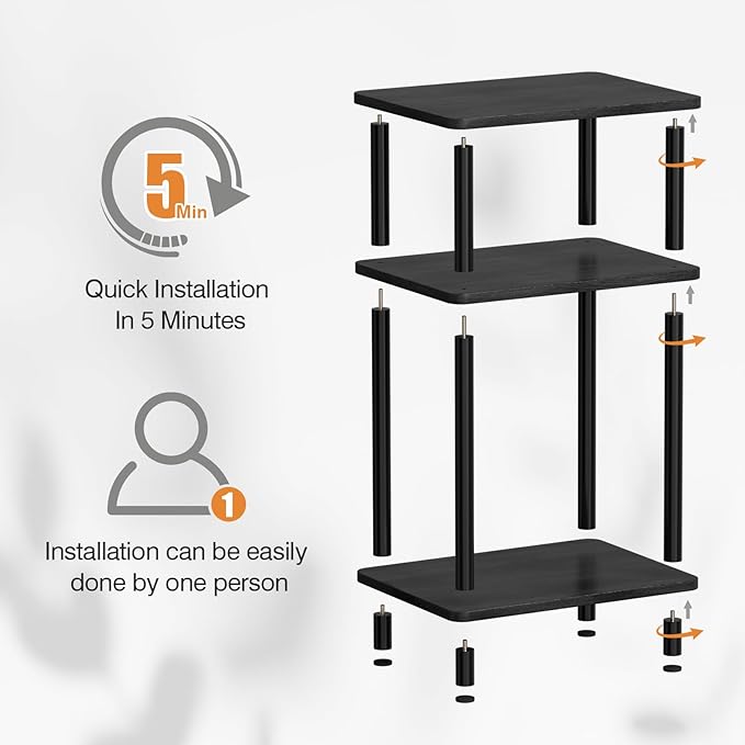 Apicizon 3 Tier Nightstand, End Table with Storage Shelf, Wooden Vinyl Record, Farmhouse Bedside Table for Small Spaces, Bedroom, Living Room, Easy Assembly, Black