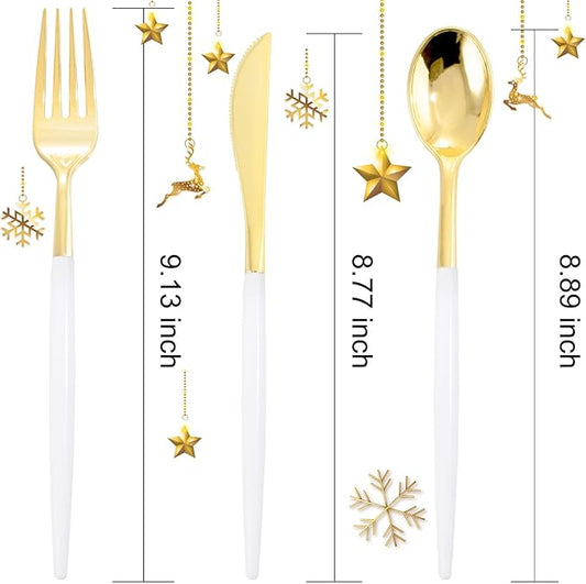 I00000 60 Pcs Gold Plastic Silverware - Heavy Duty Plastic Cutlery -Party Disposable Silverware Set,Disposable Cutlery Set Includes 20 Forks, 20 Knives, 20 Spoons Perfect for Wedding