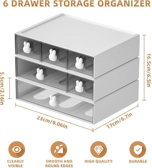 Marbrasse Desk Organizer with 6 Drawers, 3 Tier Stackable Storage Drawers Plastic Makeup Storage, Office Organizers and Storage, Desk Storage Box for Office, School, Home