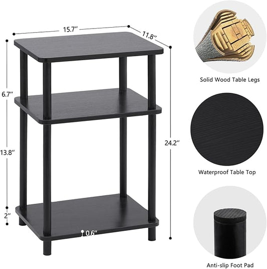 Apicizon 3 Tier Nightstand, End Table with Storage Shelf, Wooden Vinyl Record, Farmhouse Bedside Table for Small Spaces, Bedroom, Living Room, Easy Assembly, Black