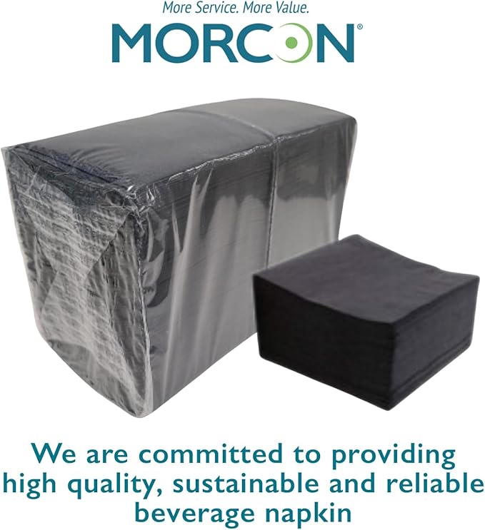 Morcon Valay Beverage Napkins, 2-Ply Paper Napkins for Food and Drink Service, Perfectly Sized Commercial Black Napkins | 4 Packs of 250 Napkins, 1000 Pcs Total